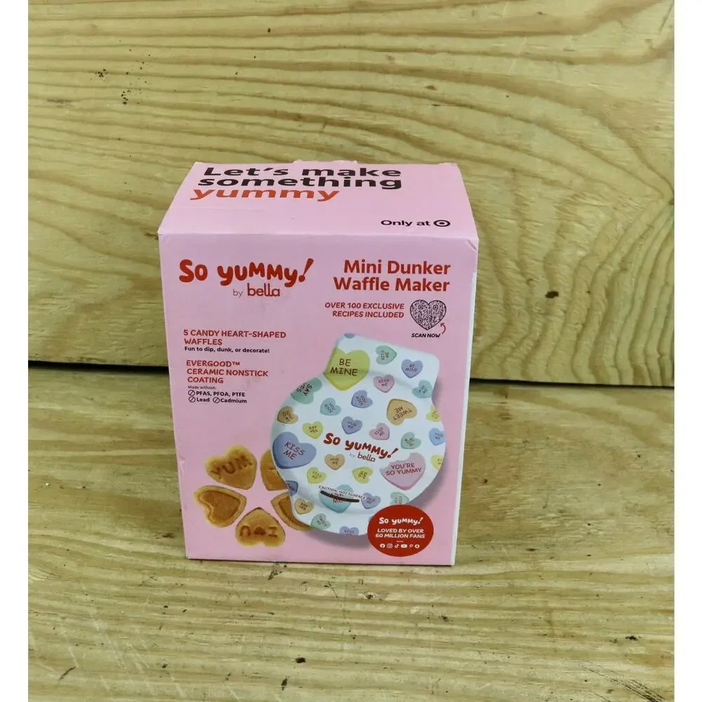 New So Yummy Bella Mini Dunker Hearts Shaped Nonstick Waffle Maker Valentine's